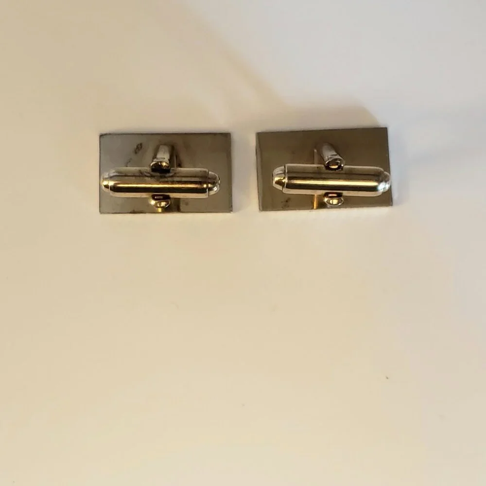 Vintage Gold Tone Angled Ridged Striped Metal Cufflinks Goldtone Rectangular